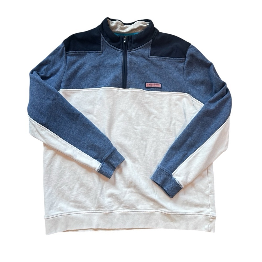 Vineyard Vines Men’s Navy and White Quarter-Zip Pullover Sweater